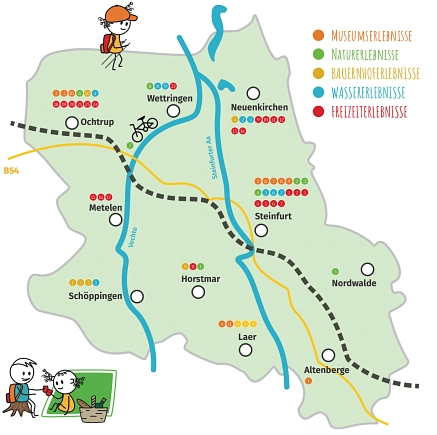 Die Kartenansicht des Flyers Familienerlebnisse mit Legende
